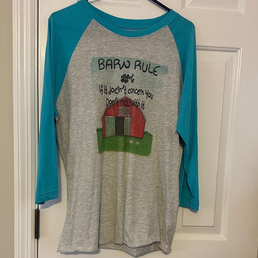 Gray and Blue women’s Raglan Shirt